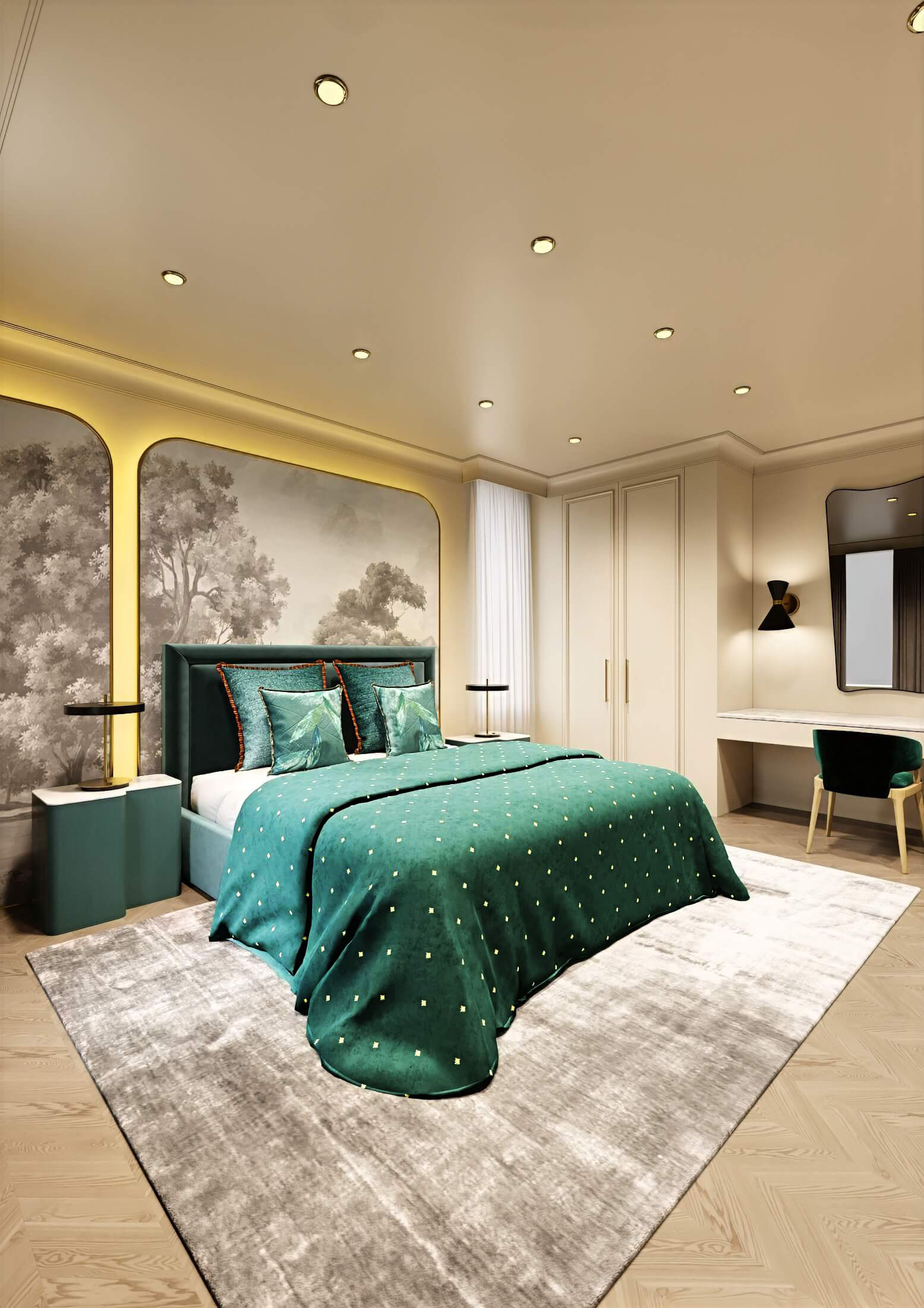 Green master bedroom | render interior | France